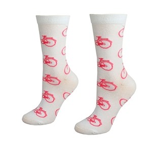 Baltos moteriškos kojinės su rožiniais dviračiais, dydis:(36-42)