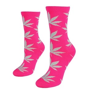 Rožinės moteriškos kojinės su kanapių lapais, dydis: (36-42)
