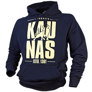 Organinės Medvilnės Mėlynas Džemperis „KAUNAS“ su Gobtuvu