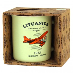 Lituanica žalios spalvos suvenyrinis puodelis su istorija 280ml