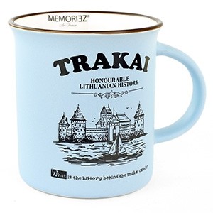 Mėlynos spalvos suvenyrinis puodelis Trakai 280ml