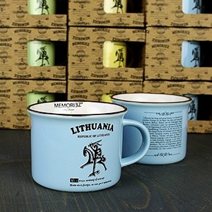 Mažas mėlynos spalvos suvenyrinis puodelis Lietuva - Vytis su istorija 150ml