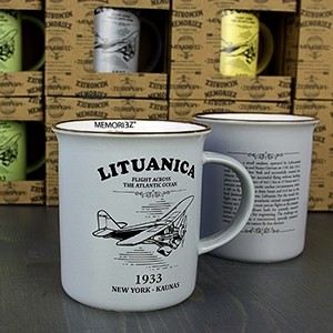 Lituanica pilkos spalvos suvenyrinis puodelis su istorija 280ml