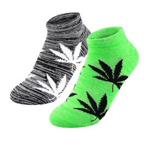 Dvi poros moteriškų trumpų kojinių su kanapių lapais Žalios / Pilkos, dydis: (36-42) 