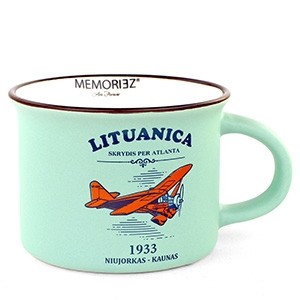 Mažas puodelis Lituanica - mėtų spalvos, 150 ml, su skrydžio istorija