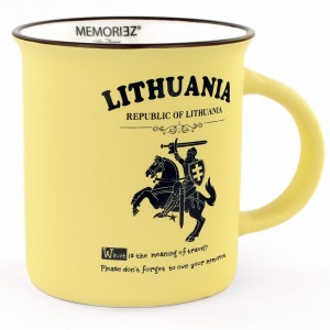 Gelsvos spalvos suvenyrinis puodelis Lietuva - Vytis su istorija 280ml