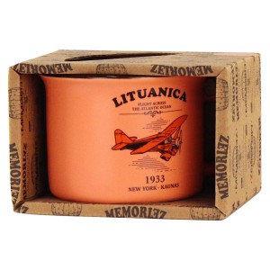 Mažas puodelis Lituanica - oranžinės spalvos, 150 ml, su skrydžio istorija