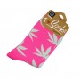 Rožinės moteriškos kojinės su kanapių lapais